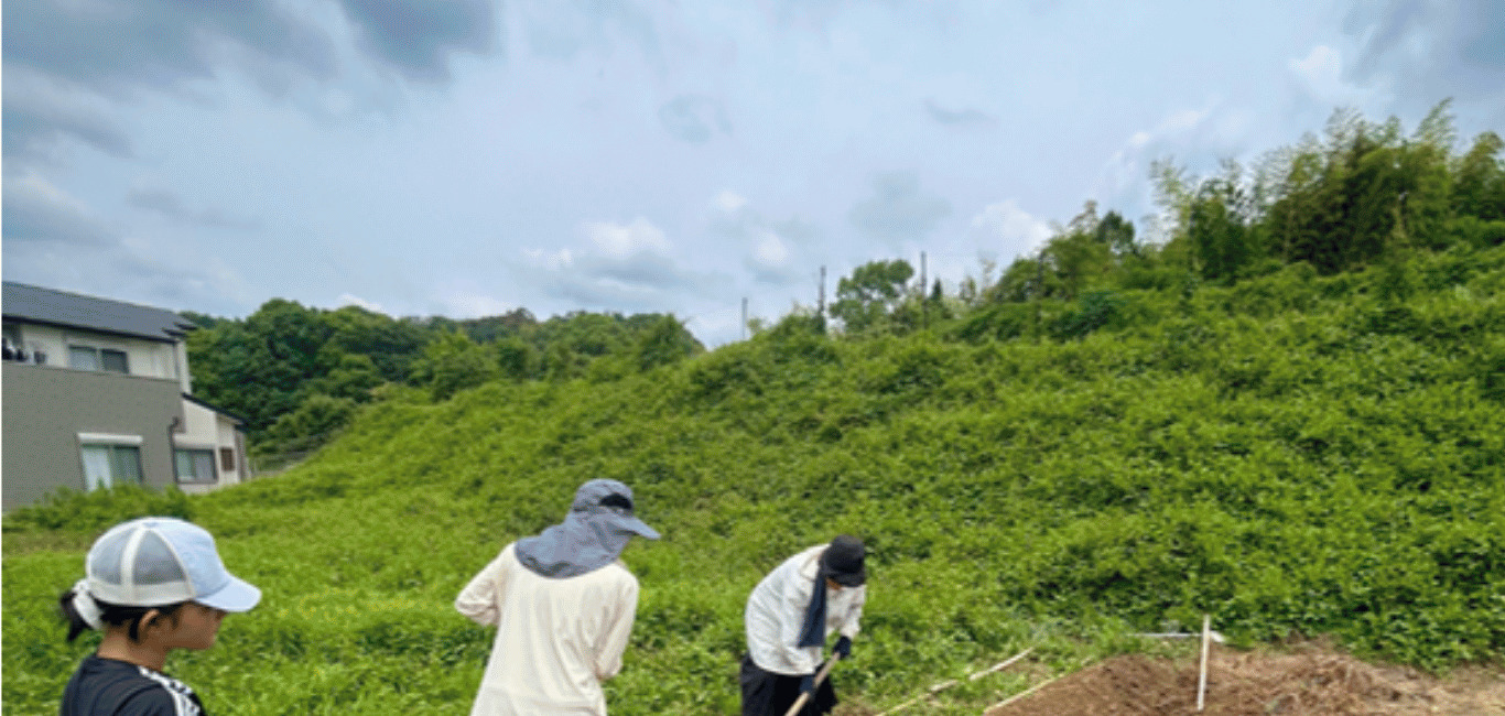 畑で一緒に作業する参加者